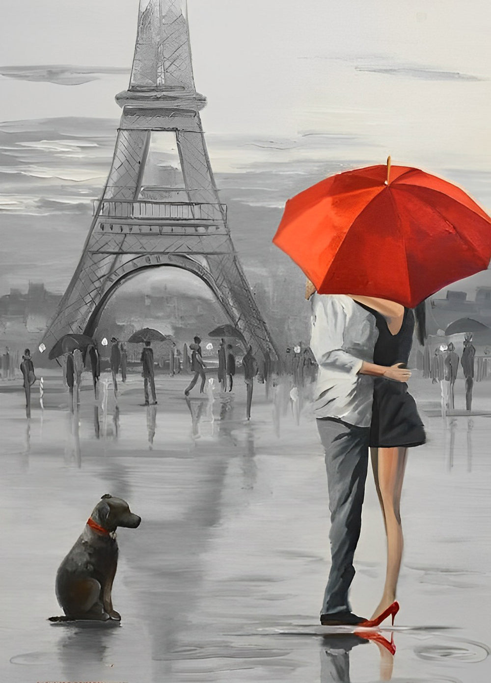 Couple, Chien et Tour Eiffel Broderie Diamant