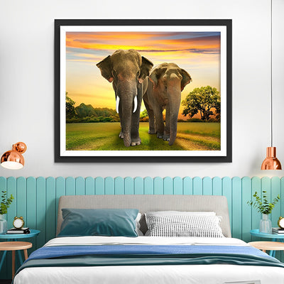 Couple d'Éléphant Broderie Diamant
