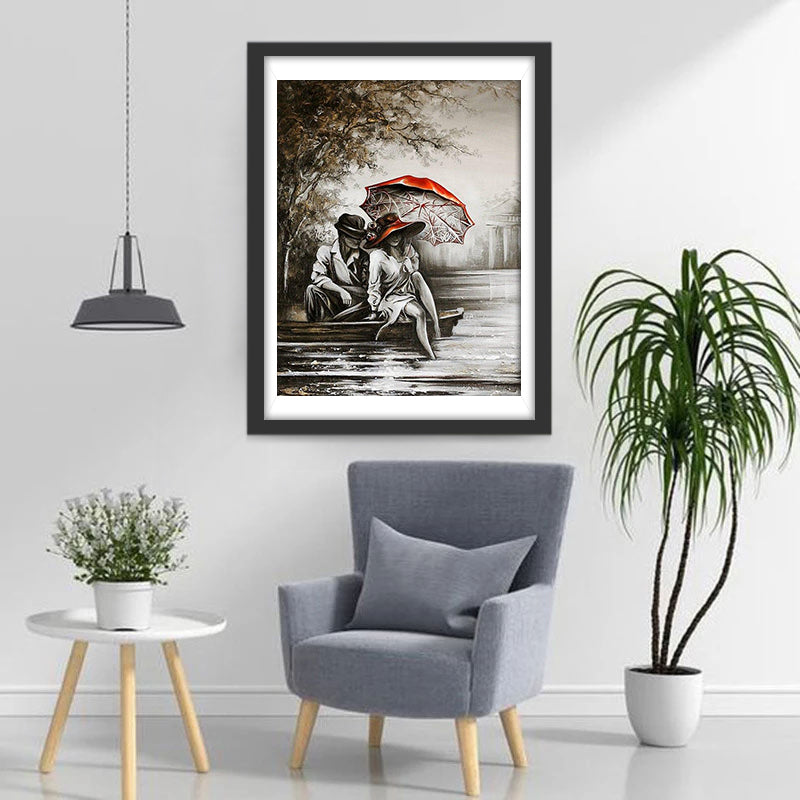 Couple dans le Bateau en Bois Broderie Diamant