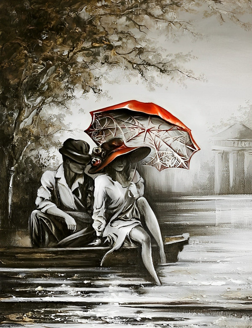 Couple dans le Bateau en Bois Broderie Diamant