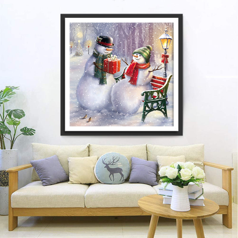 Couple de Bonhomme de Neige dans Noël Fête Broderie Diamant