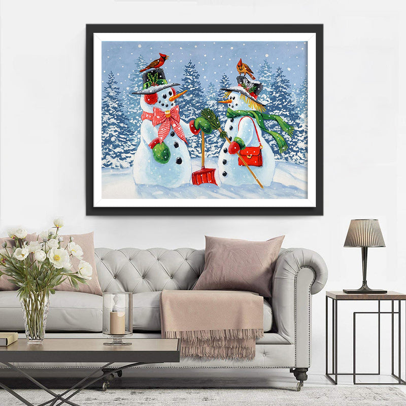 Couple de Bonhomme Déneigement Broderie Diamant