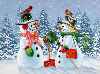 Couple de Bonhomme Déneigement Broderie Diamant