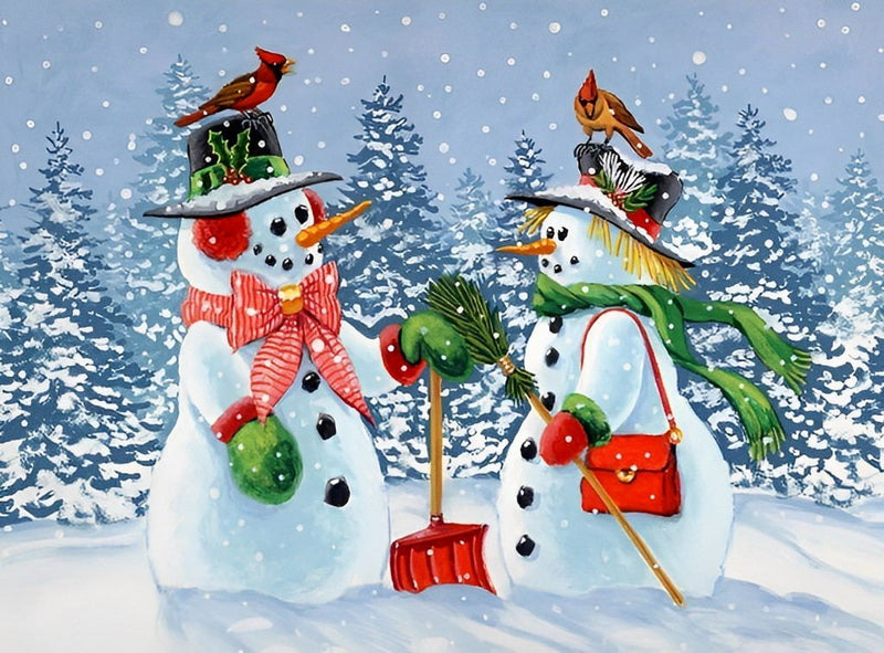 Couple de Bonhomme Déneigement Broderie Diamant
