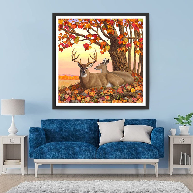 Couple de Cerf et Feuilles d&