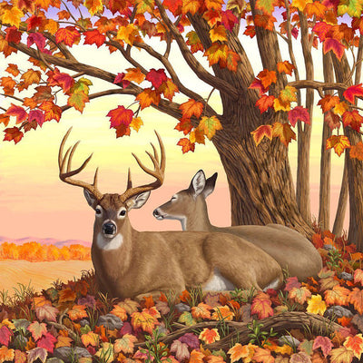 Couple de Cerf et Feuilles d'Automne Broderie Diamant