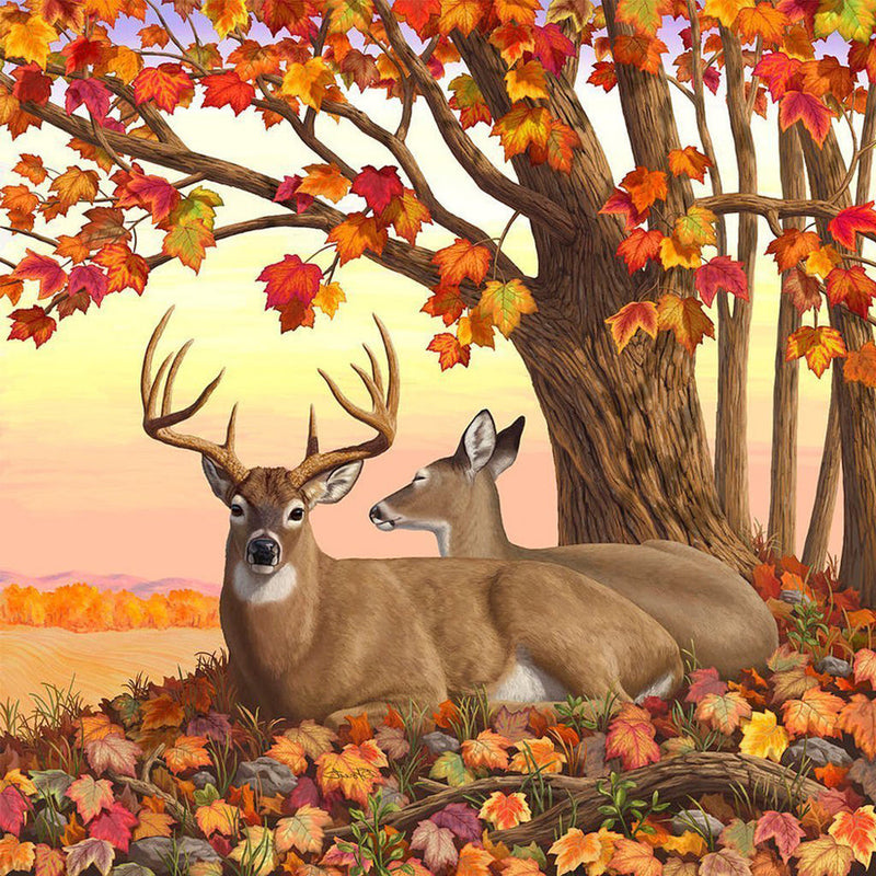 Couple de Cerf et Feuilles d&