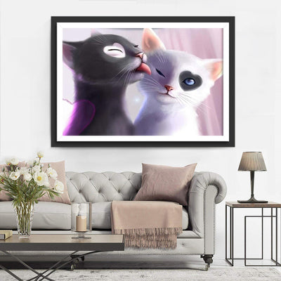 Couple de Chats Noirs et Blancs Broderie Diamant