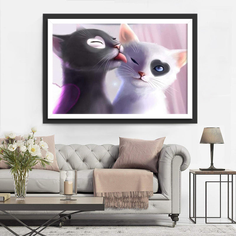Couple de Chats Noirs et Blancs Broderie Diamant