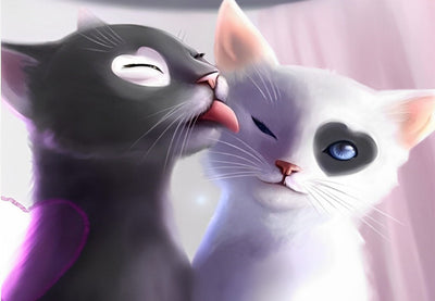 Couple de Chats Noirs et Blancs Broderie Diamant