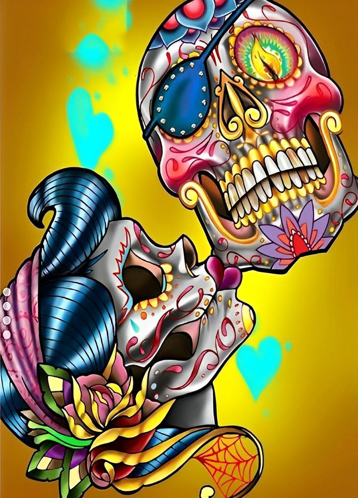 Couple de Crânes Broderie Diamant