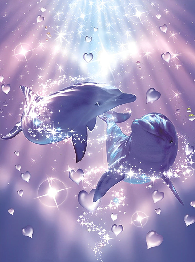 Couple de Dauphins Amoureux Broderie Diamant