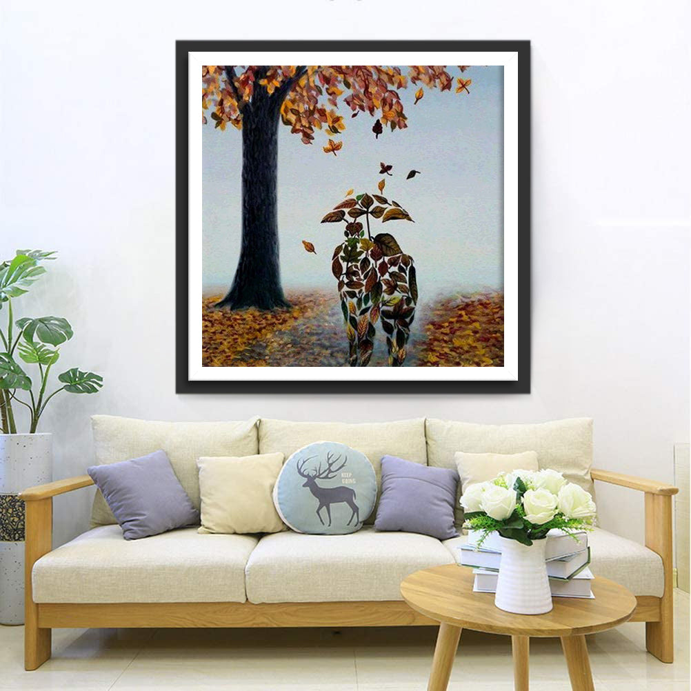 Couple de Feuilles d'Automne Broderie Diamant