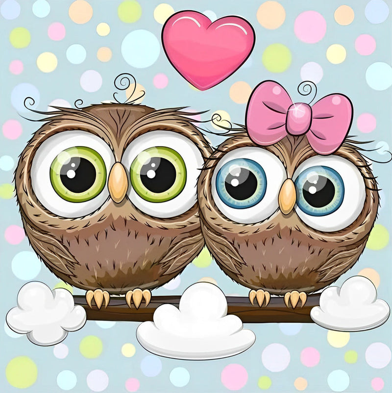 Couple de Hiboux Cartoon Broderie Diamant