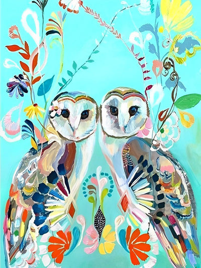Couple de Hiboux Dessinés Broderie Diamant
