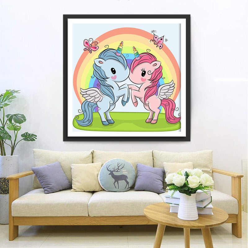 Couple de Licorne et Arc-en-Ciel Broderie Diamant