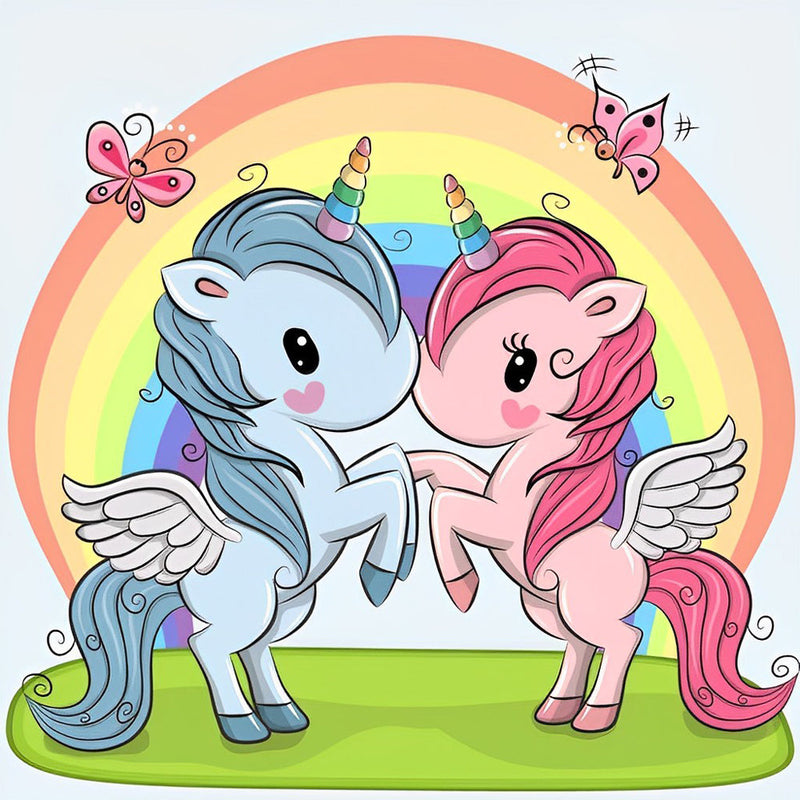 Couple de Licorne et Arc-en-Ciel Broderie Diamant