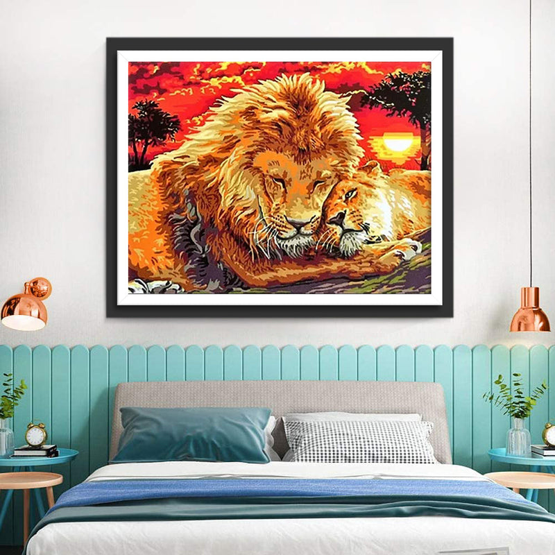 Couple de Lion Broderie Diamant