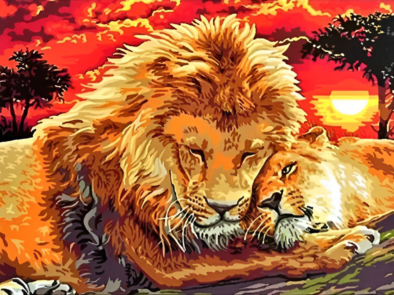 Couple de Lion Broderie Diamant