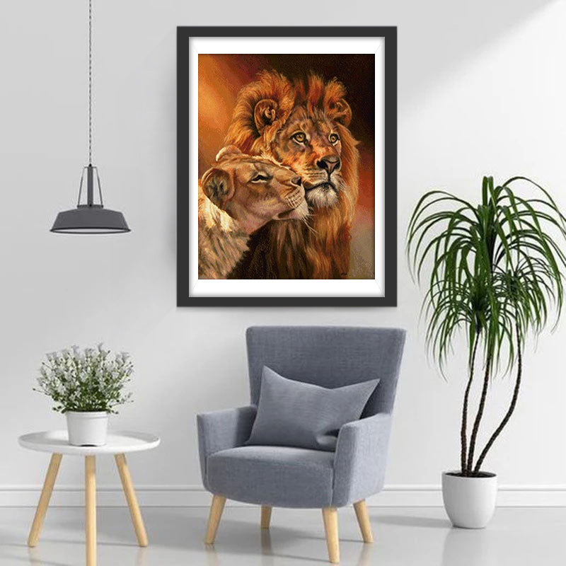 Couple de Lion S'embrassant Broderie Diamant