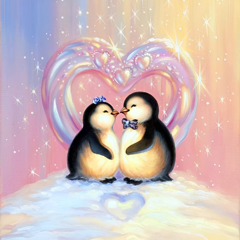 Couple de Manchots Broderie Diamant