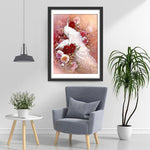 Couple de Paons Blancs et des Pivoines Rouges Broderie Diamant