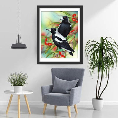 Couple d'Oiseaux Blancs et Noirs Broderie Diamant