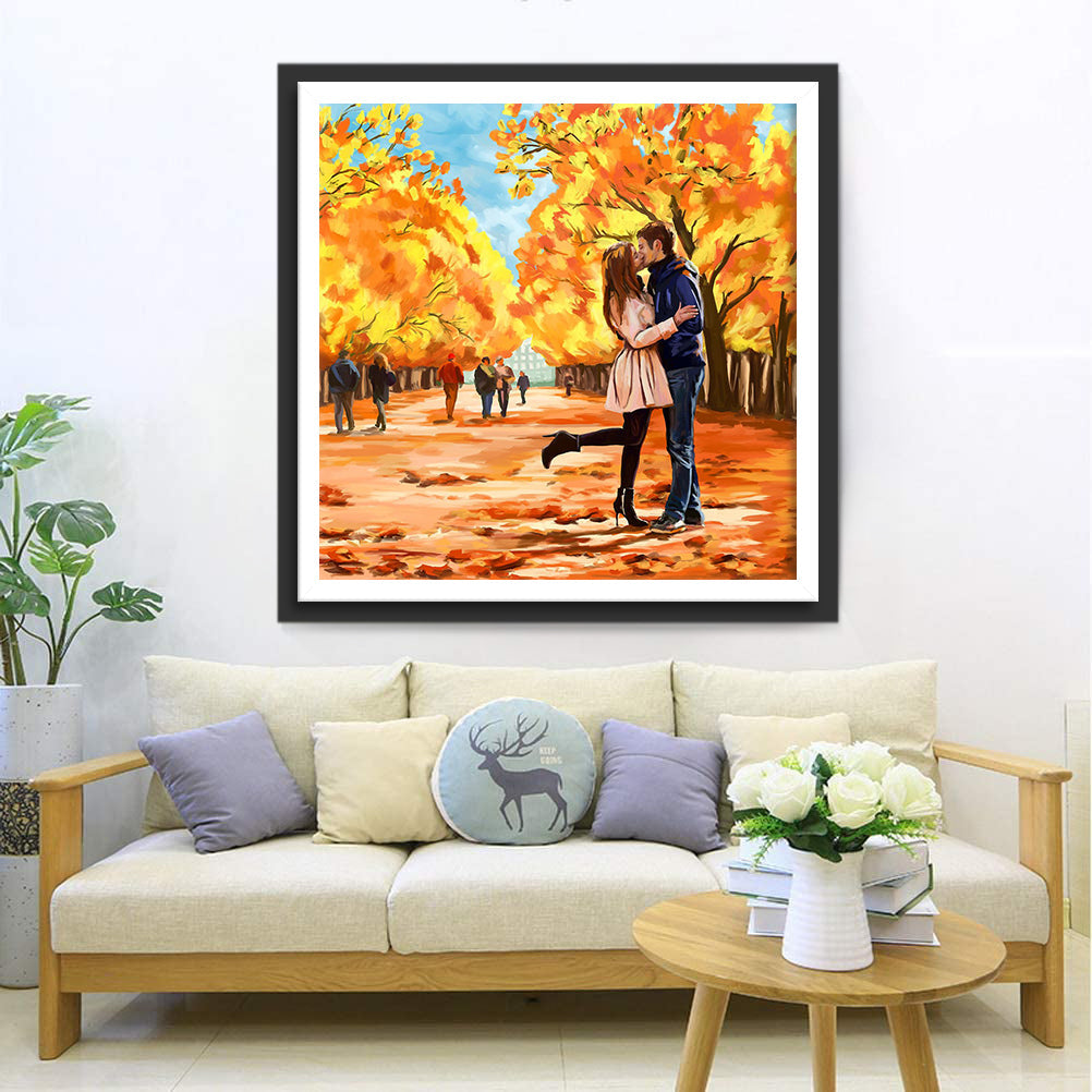 Couple et Arbre d'Automne Broderie Diamant