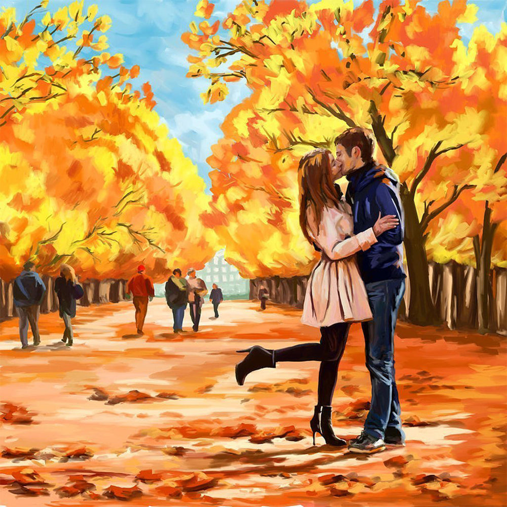 Couple et Arbre d'Automne Broderie Diamant