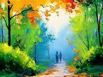 Couple se Promenant dans la Forêt Broderie Diamant