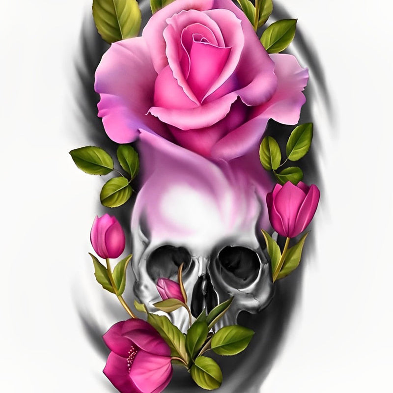 Crâne avec une Rose sur la Tête Broderie Diamant