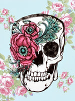 Crâne Blanc et Pivoine Rose Broderie Diamant
