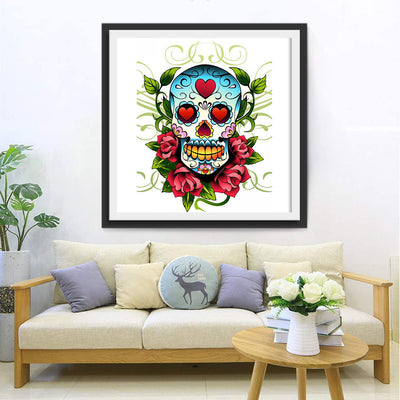 Crâne de Fleurs et Coeurs Broderie Diamant