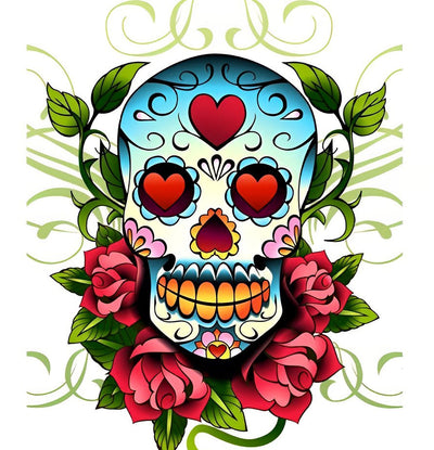 Crâne de Fleurs et Coeurs Broderie Diamant