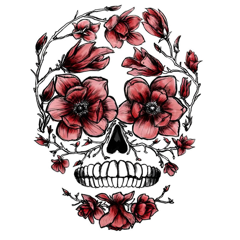 Crâne de Fleurs Roses Broderie Diamant