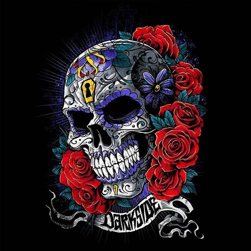 Crâne de Motifs et Roses Rouges Broderie Diamant