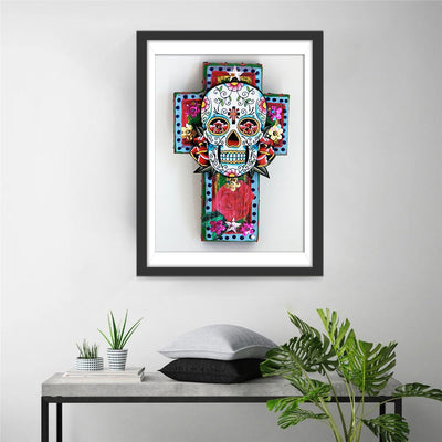 Crâne et Croix de Fleurs Broderie Diamant