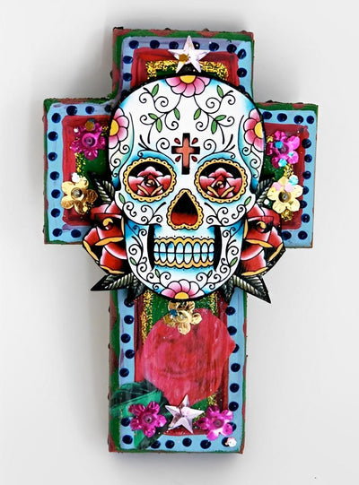 Crâne et Croix de Fleurs Broderie Diamant