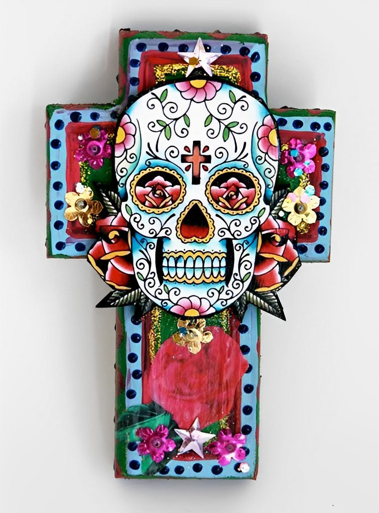 Crâne et Croix de Fleurs Broderie Diamant