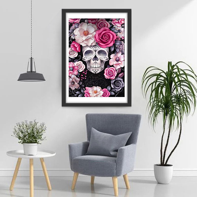 Crâne et Fleurs Broderie Diamant