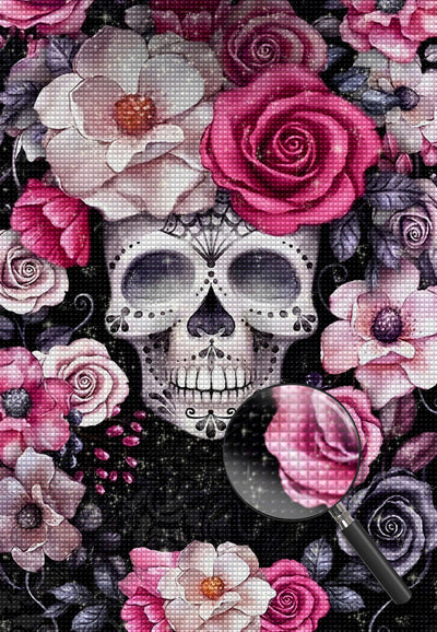 Crâne et Fleurs Broderie Diamant
