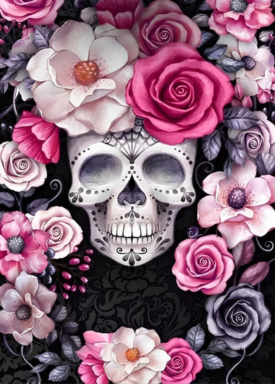 Crâne et Fleurs Broderie Diamant