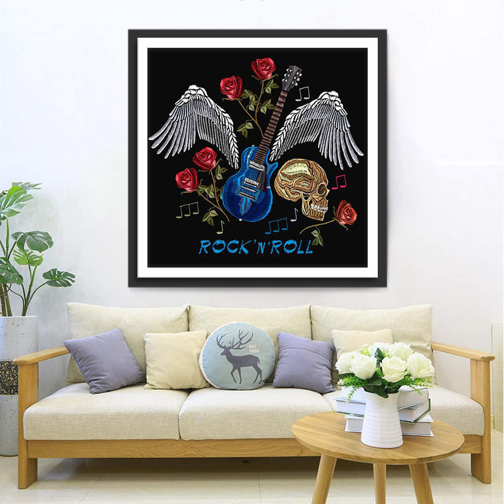 Crâne et Guitare Broderie Diamant