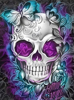 Crâne et Papillond Blancs Broderie Diamant