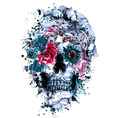 Crâne Gris et Fleurs Broderie Diamant
