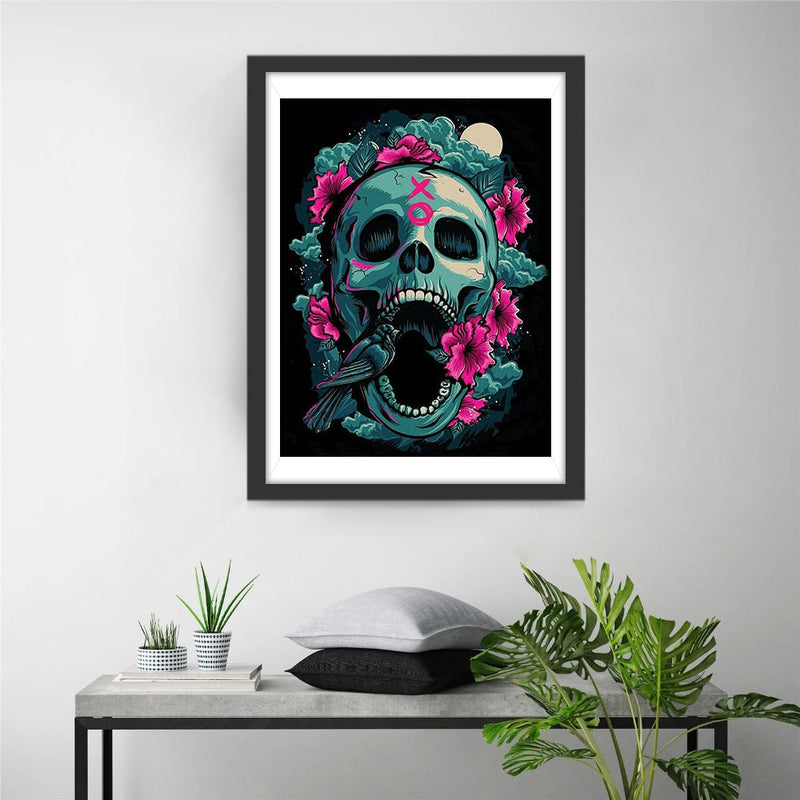 Crâne Noir et Corbeau Broderie Diamant