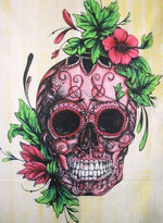 Crâne Rose avec des Fleurs Broderie Diamant