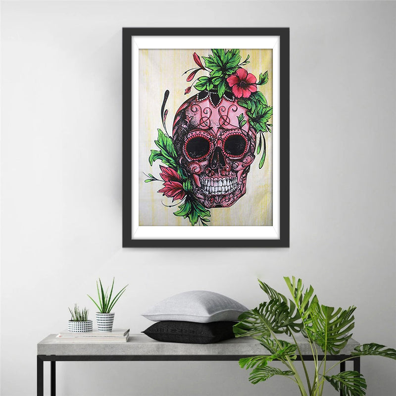 Crâne Rose et Fleur Broderie Diamant