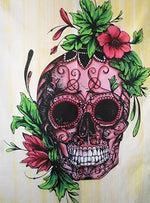 Crâne Rose et Fleur Broderie Diamant