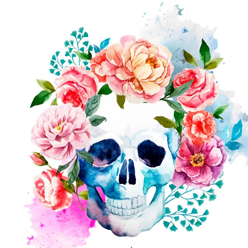 Crâne Souriant et Pivoines Broderie Diamant